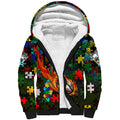 Rabbitohs Autism Awareness Sherpa Hoodie Puzzle Flames Rugby Ball