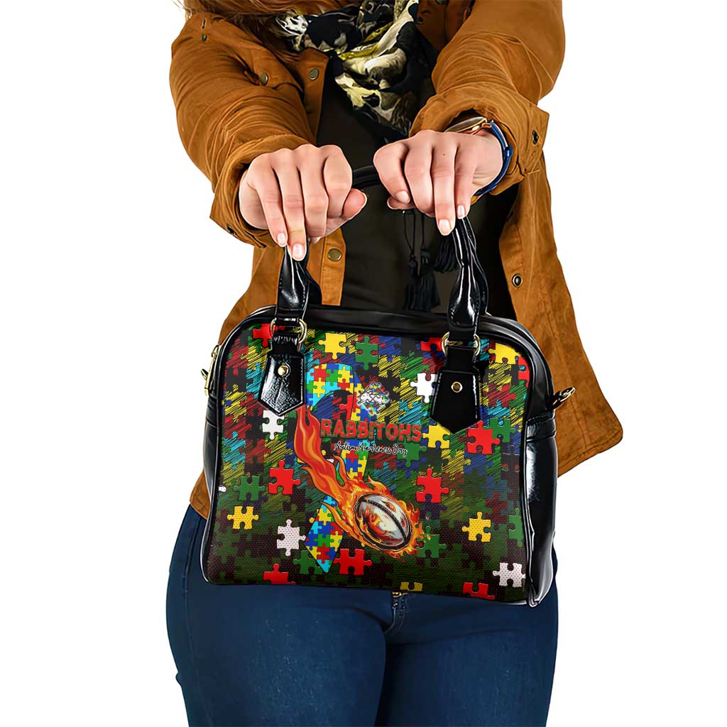 Rabbitohs Autism Awareness Shoulder Handbag Puzzle Flames Rugby Ball