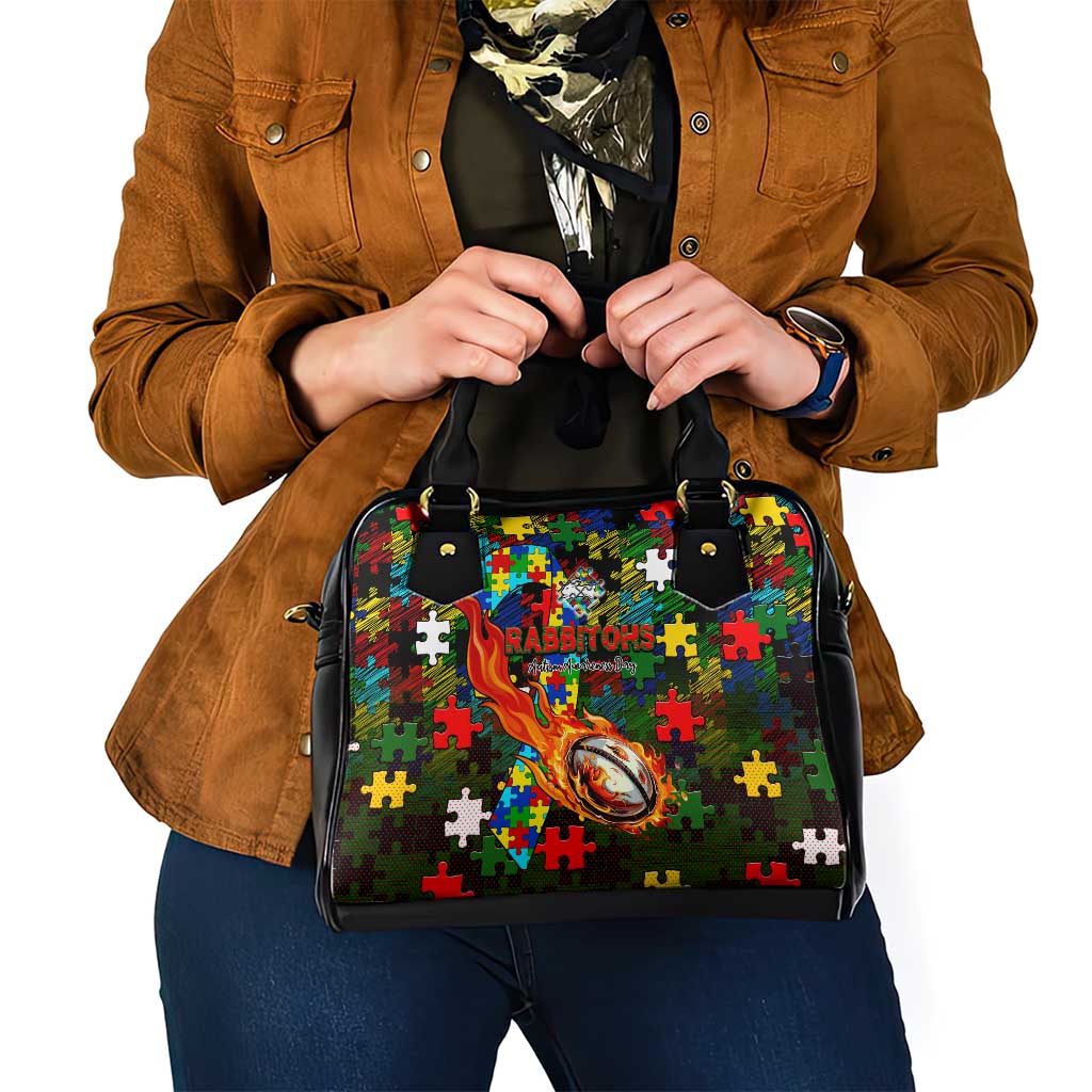 Rabbitohs Autism Awareness Shoulder Handbag Puzzle Flames Rugby Ball