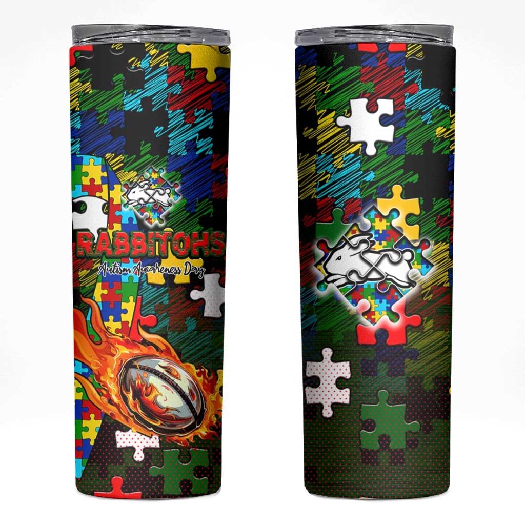 Rabbitohs Autism Awareness Skinny Tumbler Puzzle Flames Rugby Ball
