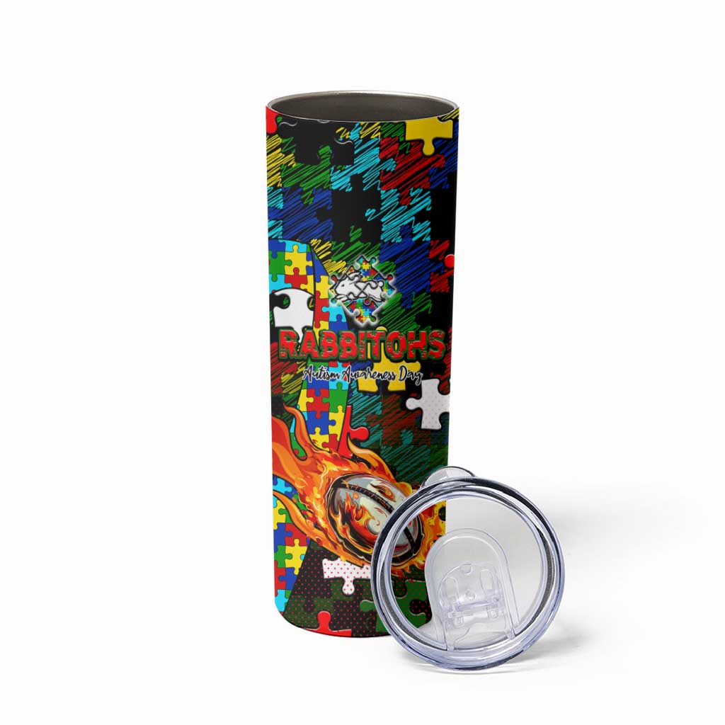 Rabbitohs Autism Awareness Skinny Tumbler Puzzle Flames Rugby Ball