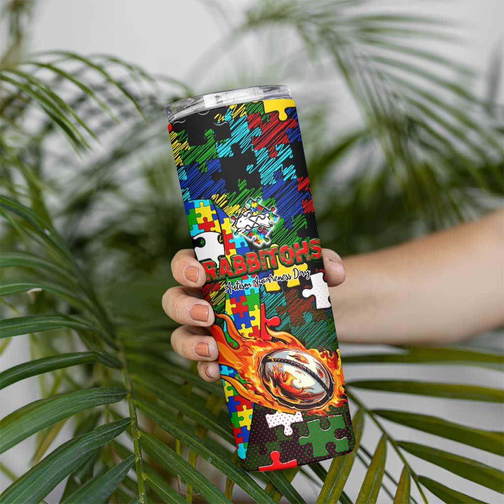 Rabbitohs Autism Awareness Skinny Tumbler Puzzle Flames Rugby Ball