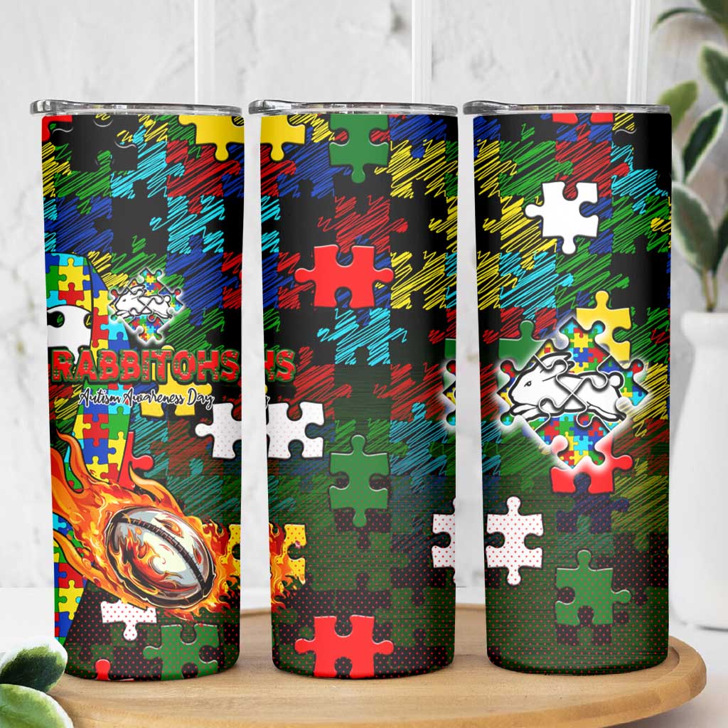 Rabbitohs Autism Awareness Skinny Tumbler Puzzle Flames Rugby Ball