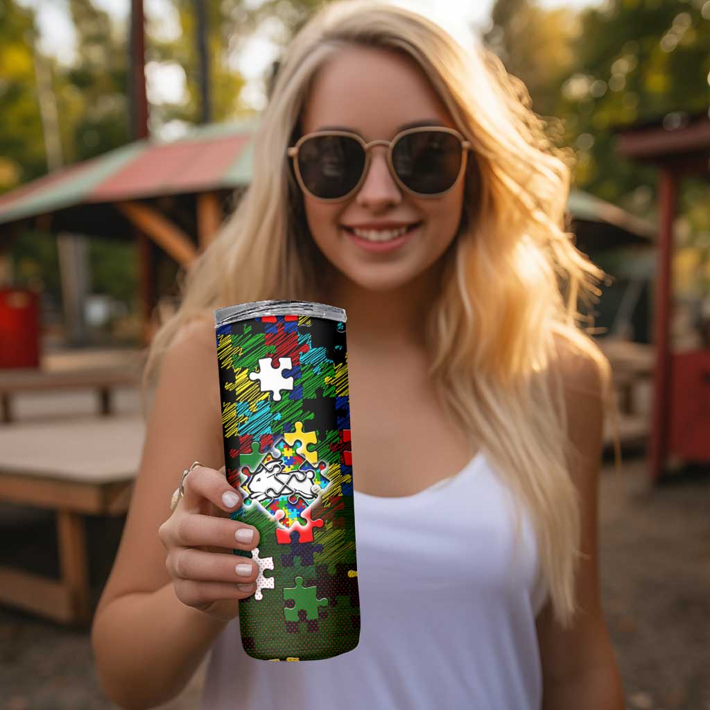 Rabbitohs Autism Awareness Skinny Tumbler Puzzle Flames Rugby Ball