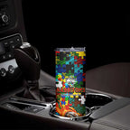 Rabbitohs Autism Awareness Skinny Tumbler Puzzle Flames Rugby Ball