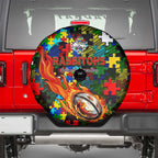 Rabbitohs Autism Awareness Spare Tire Cover Puzzle Flames Rugby Ball