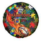 Rabbitohs Autism Awareness Spare Tire Cover Puzzle Flames Rugby Ball