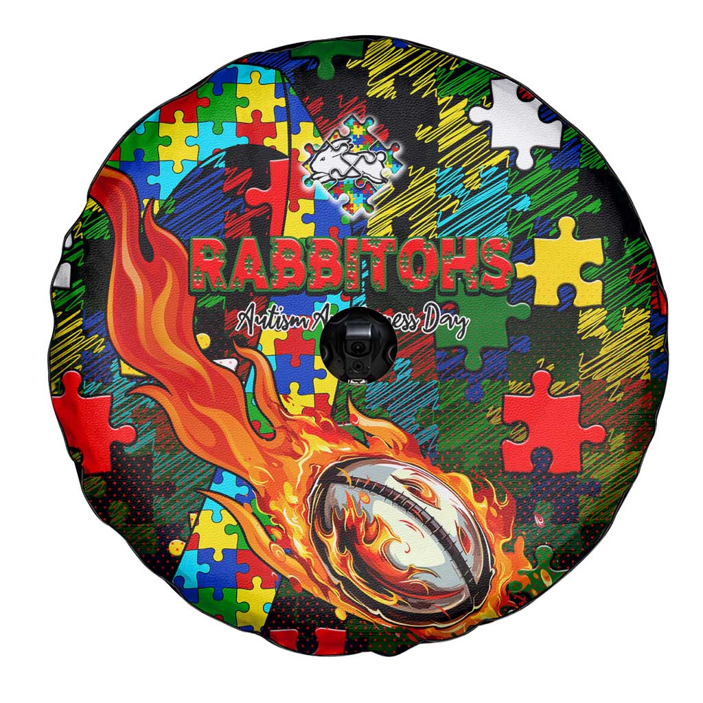 Rabbitohs Autism Awareness Spare Tire Cover Puzzle Flames Rugby Ball