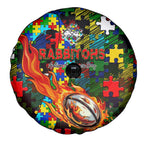 Rabbitohs Autism Awareness Spare Tire Cover Puzzle Flames Rugby Ball