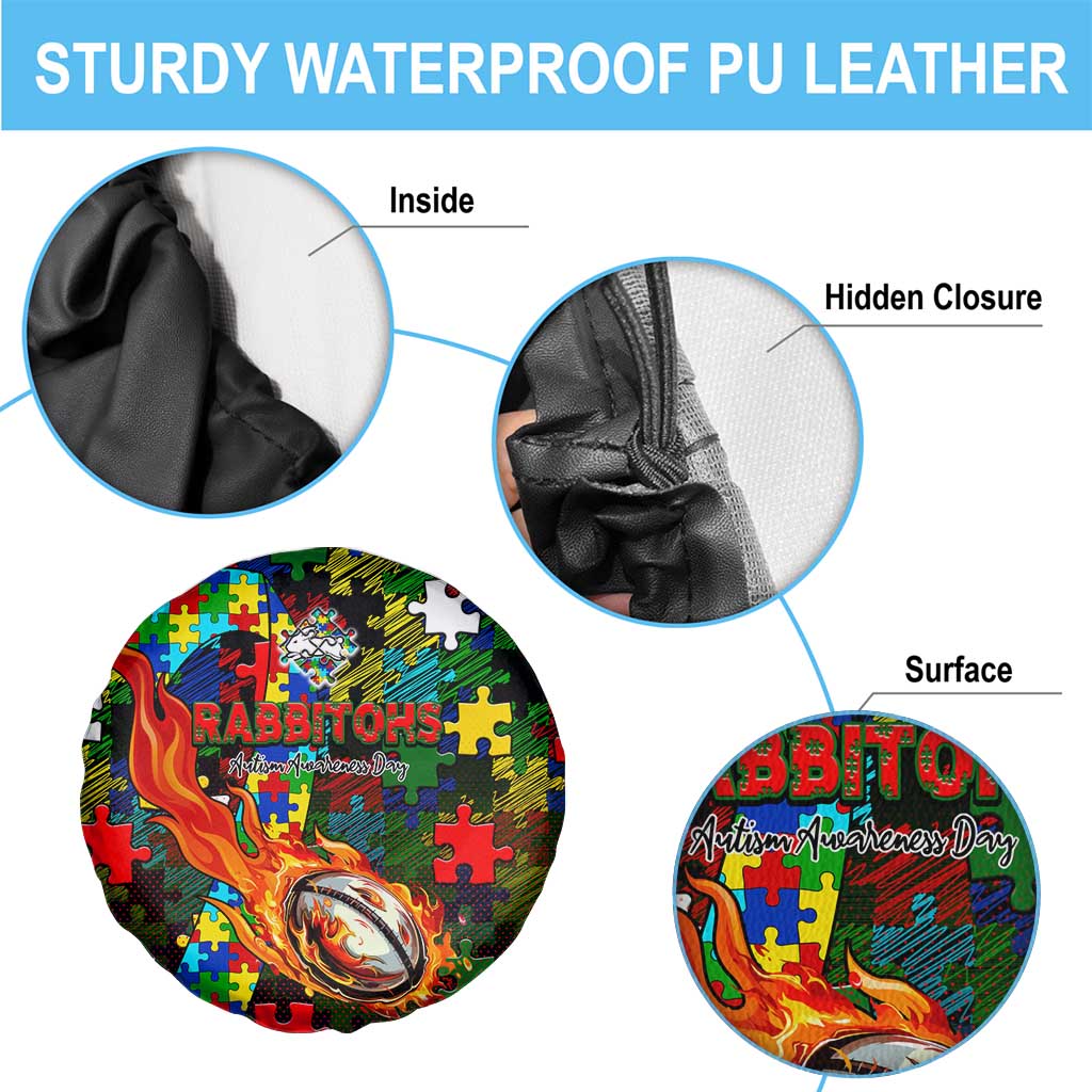 Rabbitohs Autism Awareness Spare Tire Cover Puzzle Flames Rugby Ball