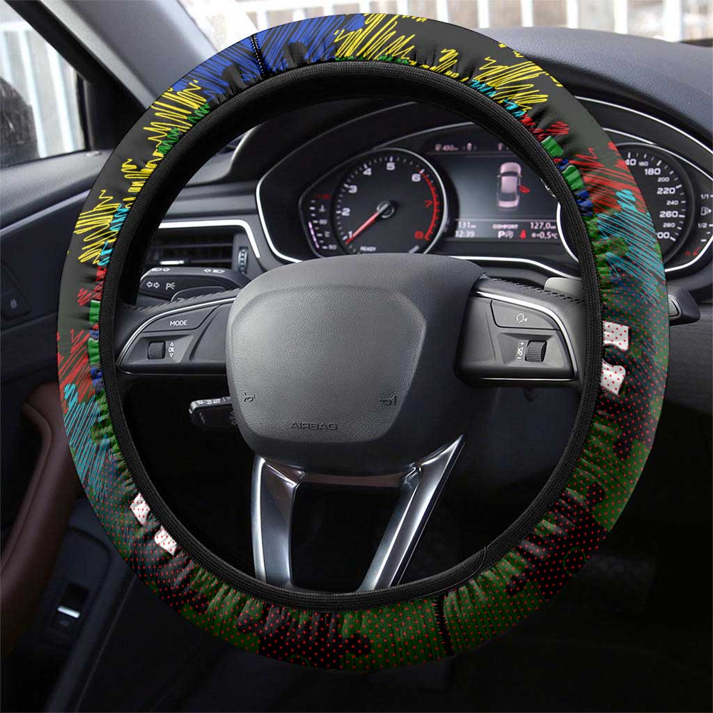 Rabbitohs Autism Awareness Steering Wheel Cover Puzzle Flames Rugby Ball
