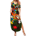 Rabbitohs Autism Awareness Summer Maxi Dress Puzzle Flames Rugby Ball