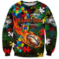 Rabbitohs Autism Awareness Sweatshirt Puzzle Flames Rugby Ball