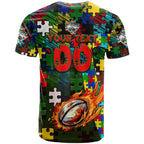Rabbitohs Autism Awareness T Shirt Puzzle Flames Rugby Ball