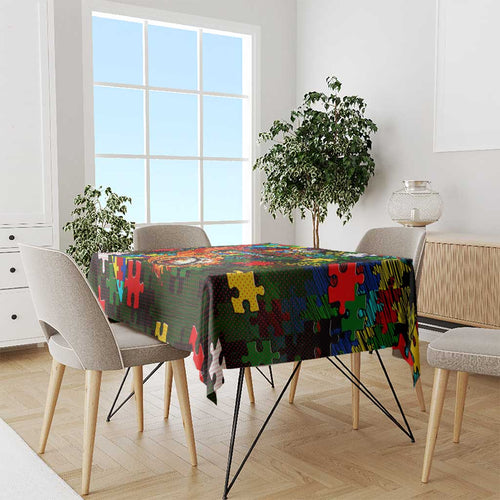 Rabbitohs Autism Awareness Tablecloth Puzzle Flames Rugby Ball
