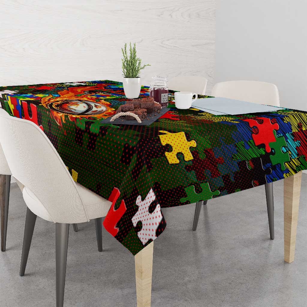 Rabbitohs Autism Awareness Tablecloth Puzzle Flames Rugby Ball