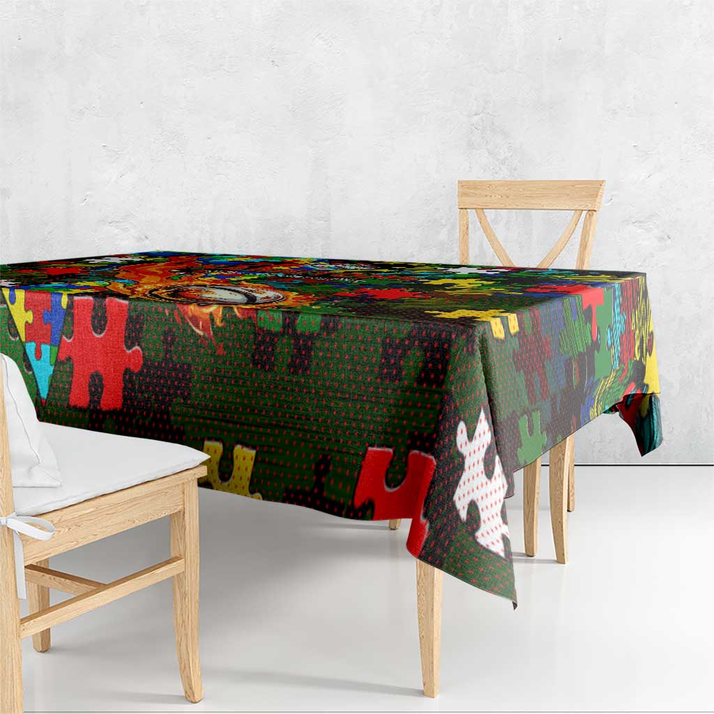 Rabbitohs Autism Awareness Tablecloth Puzzle Flames Rugby Ball