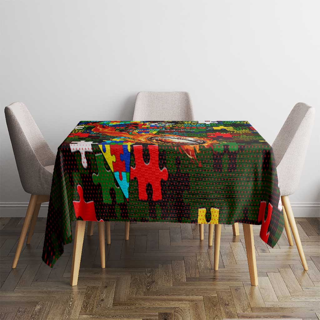 Rabbitohs Autism Awareness Tablecloth Puzzle Flames Rugby Ball
