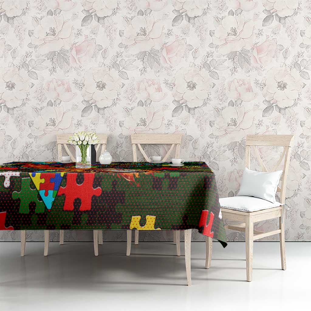 Rabbitohs Autism Awareness Tablecloth Puzzle Flames Rugby Ball
