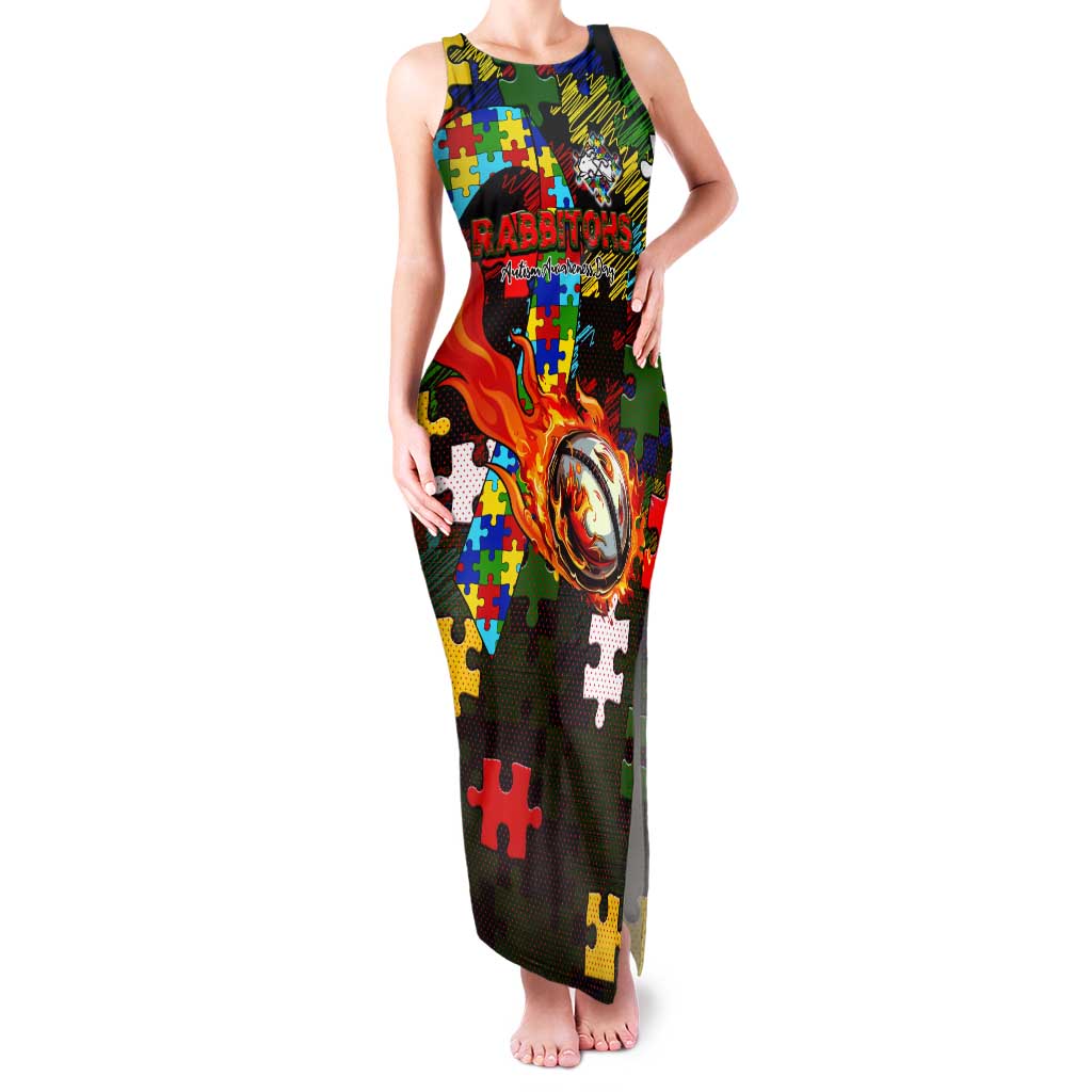 Rabbitohs Autism Awareness Tank Maxi Dress Puzzle Flames Rugby Ball