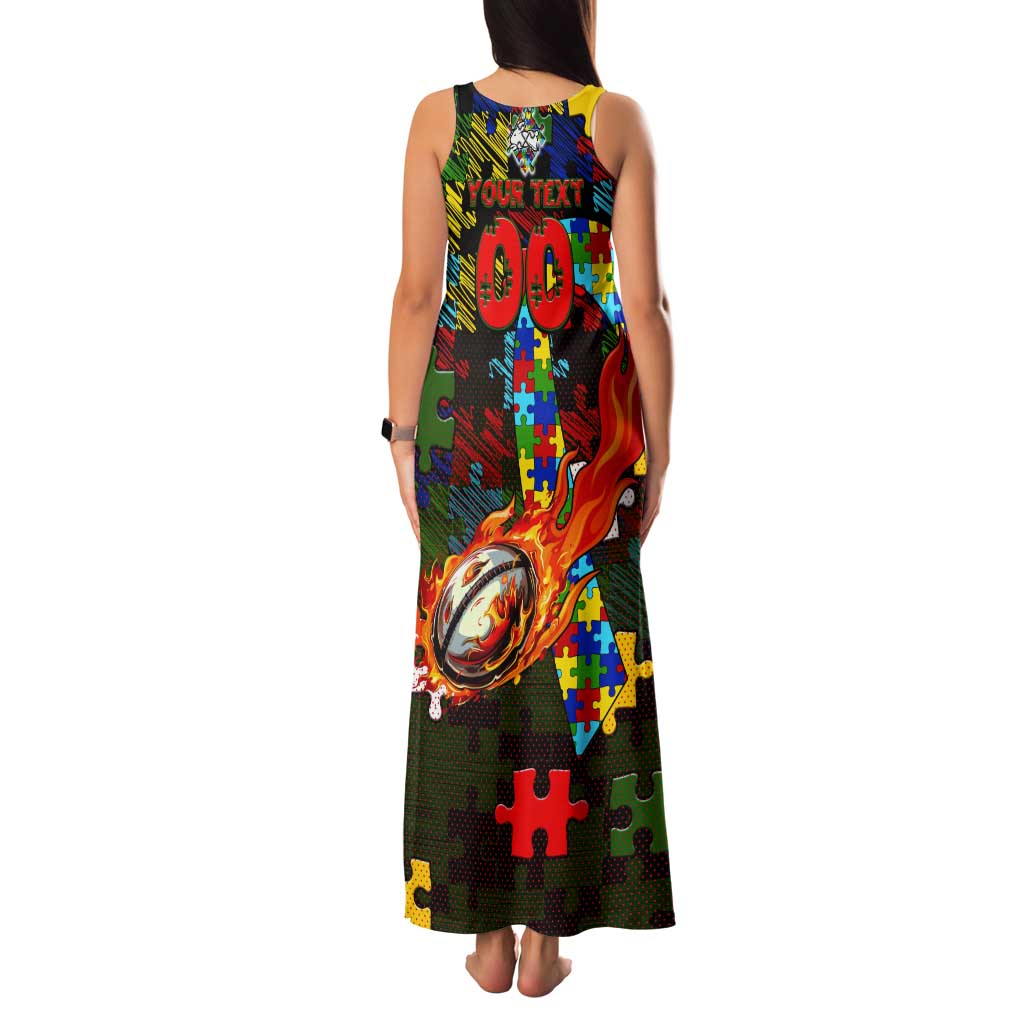 Rabbitohs Autism Awareness Tank Maxi Dress Puzzle Flames Rugby Ball