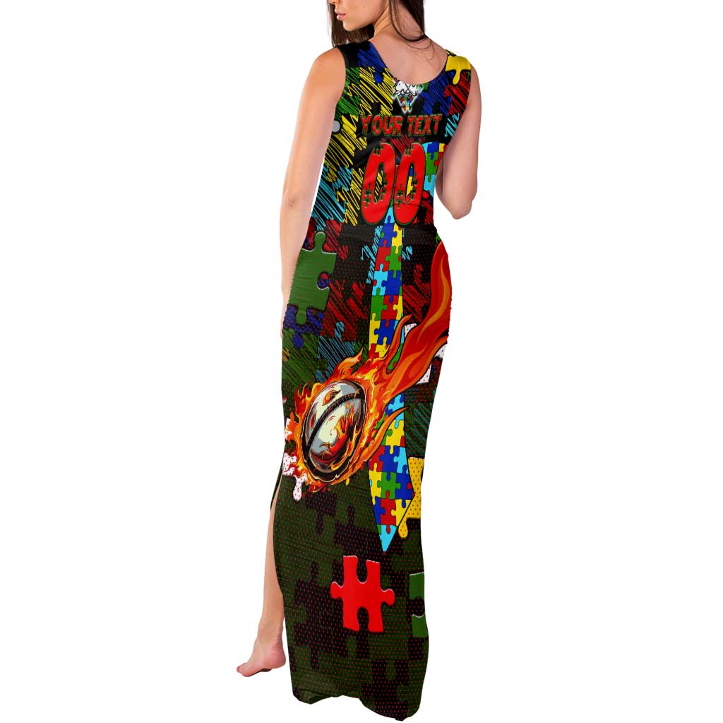 Rabbitohs Autism Awareness Tank Maxi Dress Puzzle Flames Rugby Ball