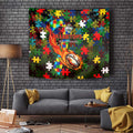 Rabbitohs Autism Awareness Tapestry Puzzle Flames Rugby Ball