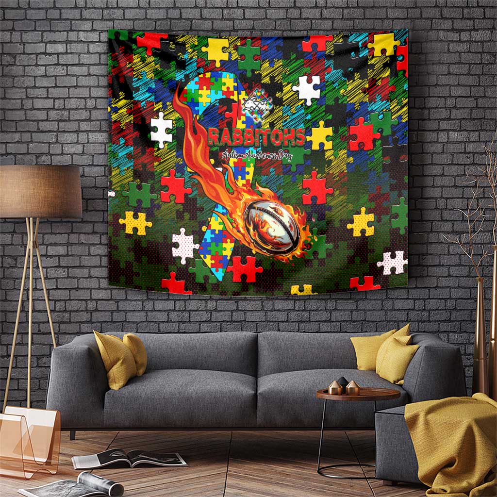 Rabbitohs Autism Awareness Tapestry Puzzle Flames Rugby Ball