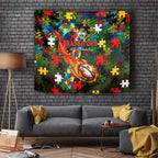 Rabbitohs Autism Awareness Tapestry Puzzle Flames Rugby Ball
