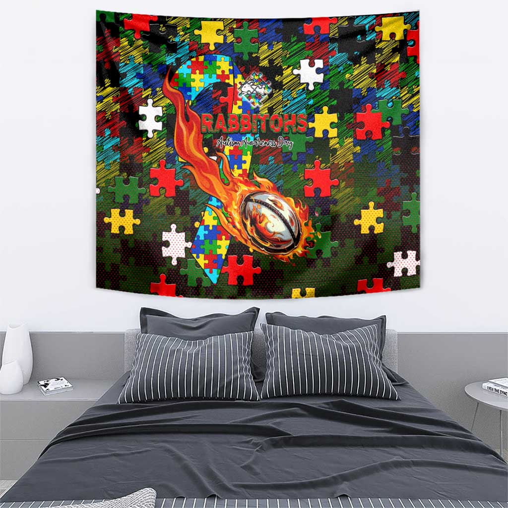 Rabbitohs Autism Awareness Tapestry Puzzle Flames Rugby Ball