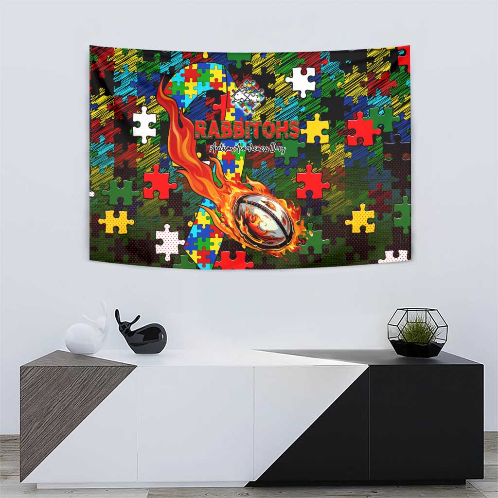 Rabbitohs Autism Awareness Tapestry Puzzle Flames Rugby Ball