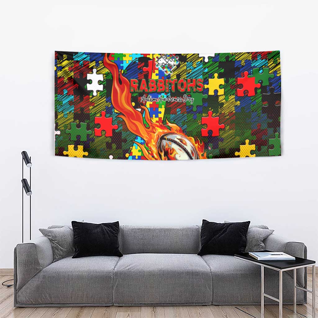 Rabbitohs Autism Awareness Tapestry Puzzle Flames Rugby Ball