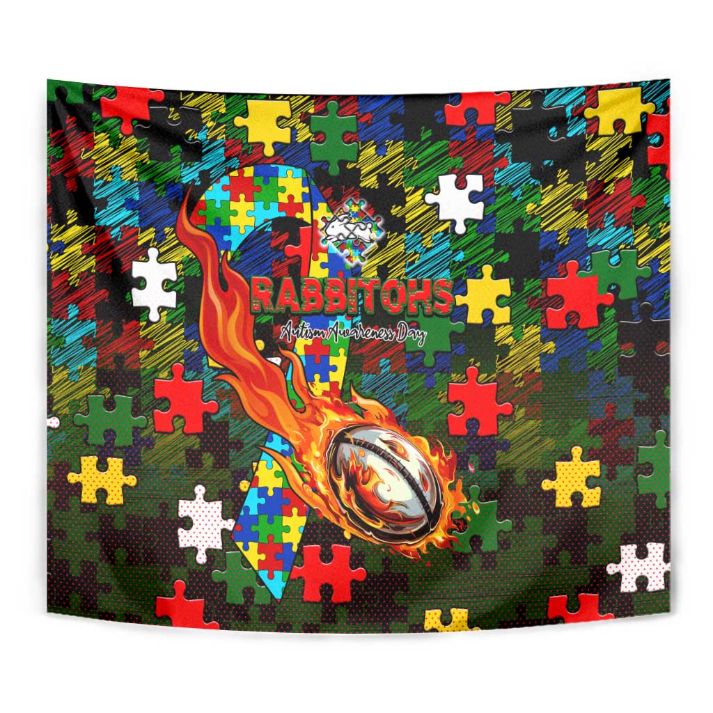 Rabbitohs Autism Awareness Tapestry Puzzle Flames Rugby Ball