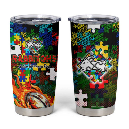 Rabbitohs Autism Awareness Tumbler Cup Puzzle Flames Rugby Ball