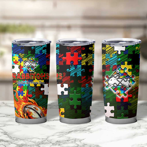 Rabbitohs Autism Awareness Tumbler Cup Puzzle Flames Rugby Ball