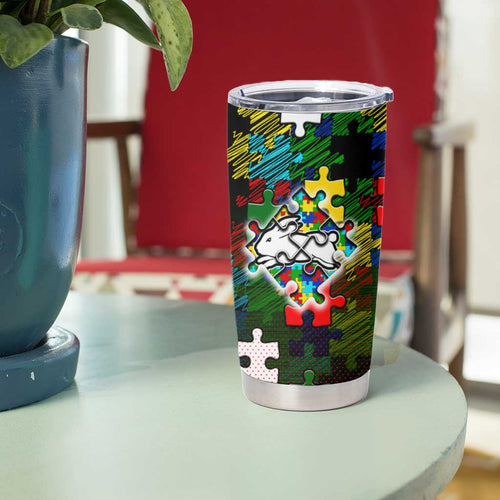 Rabbitohs Autism Awareness Tumbler Cup Puzzle Flames Rugby Ball