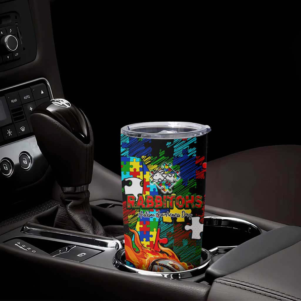Rabbitohs Autism Awareness Tumbler Cup Puzzle Flames Rugby Ball