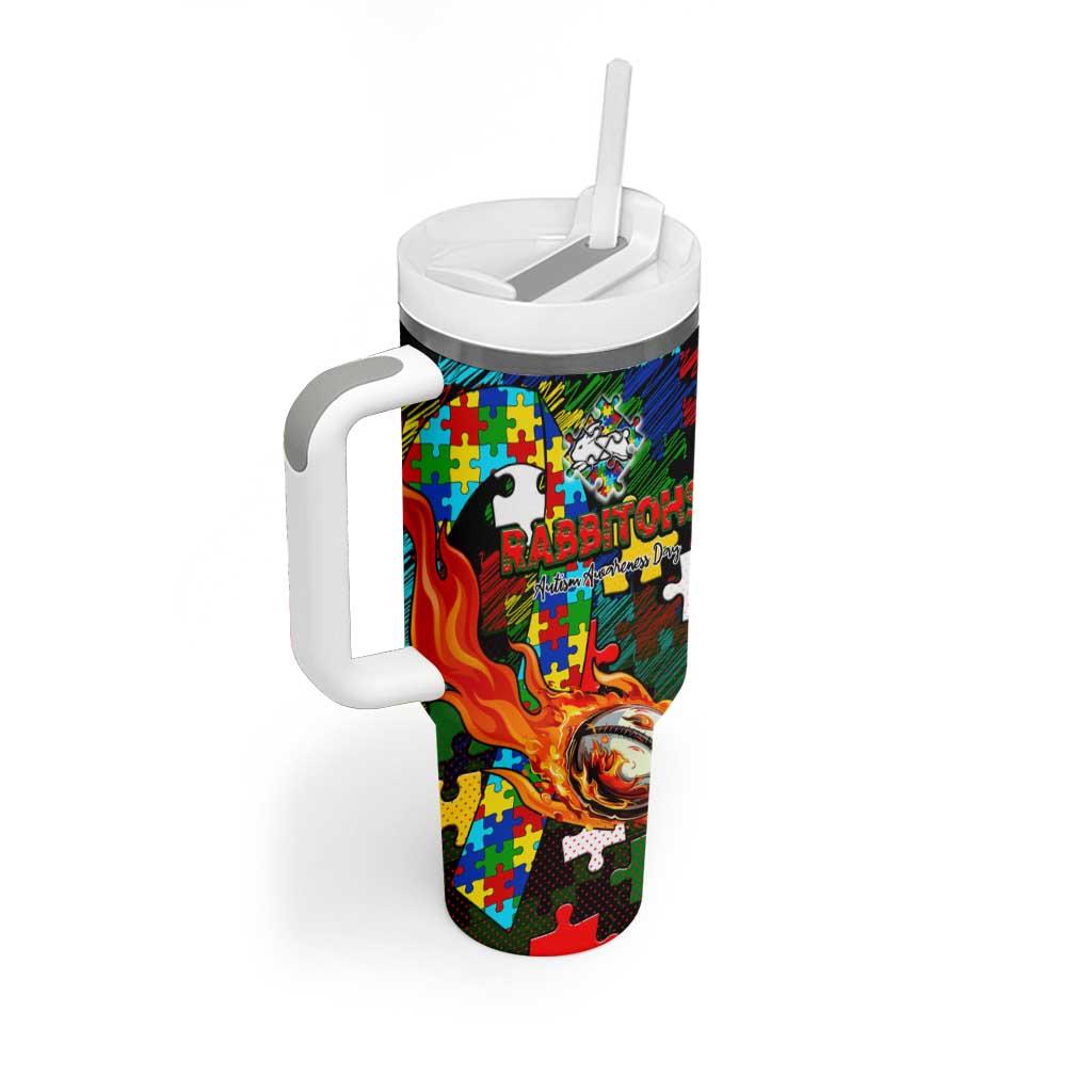 Rabbitohs Autism Awareness Tumbler With Handle Puzzle Flames Rugby Ball