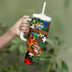 Rabbitohs Autism Awareness Tumbler With Handle Puzzle Flames Rugby Ball