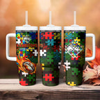 Rabbitohs Autism Awareness Tumbler With Handle Puzzle Flames Rugby Ball