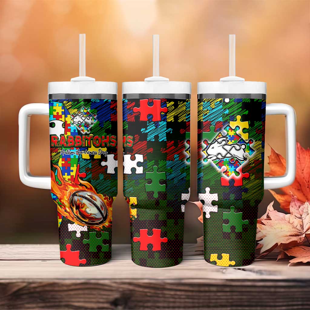 Rabbitohs Autism Awareness Tumbler With Handle Puzzle Flames Rugby Ball