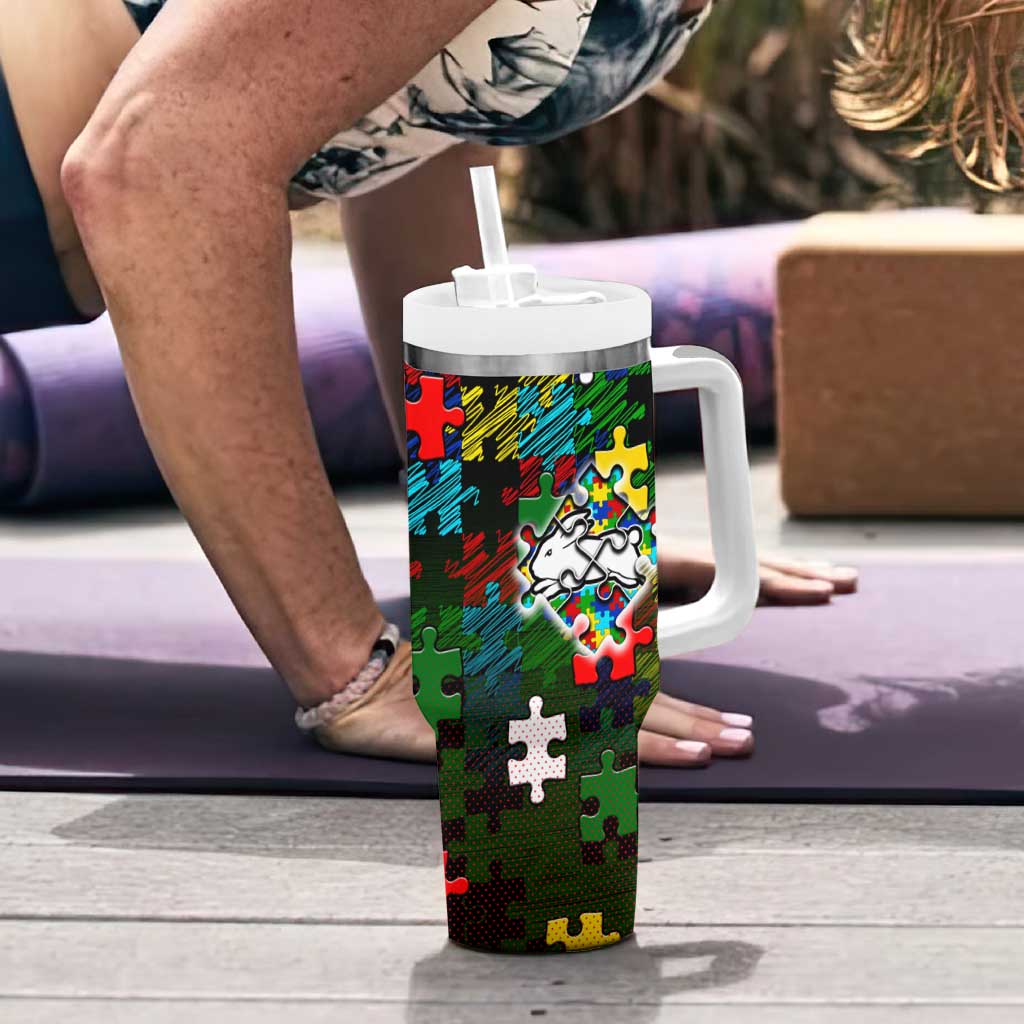Rabbitohs Autism Awareness Tumbler With Handle Puzzle Flames Rugby Ball
