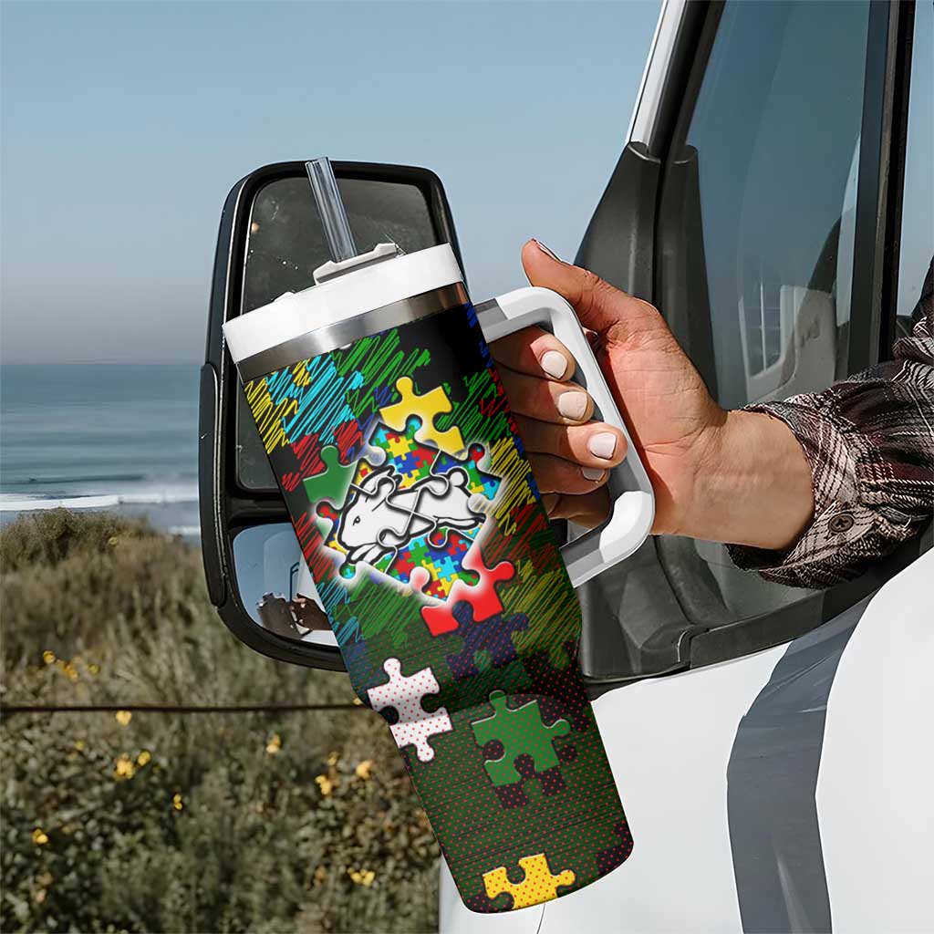 Rabbitohs Autism Awareness Tumbler With Handle Puzzle Flames Rugby Ball