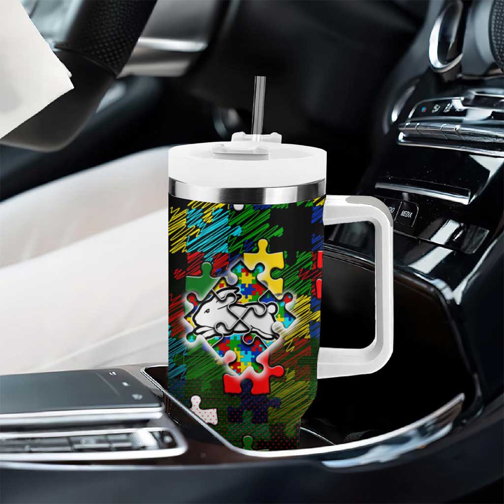 Rabbitohs Autism Awareness Tumbler With Handle Puzzle Flames Rugby Ball