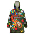 Rabbitohs Autism Awareness Wearable Blanket Hoodie Puzzle Flames Rugby Ball