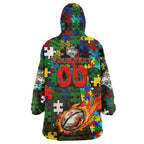 Rabbitohs Autism Awareness Wearable Blanket Hoodie Puzzle Flames Rugby Ball