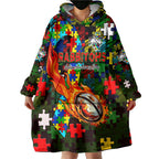 Rabbitohs Autism Awareness Wearable Blanket Hoodie Puzzle Flames Rugby Ball