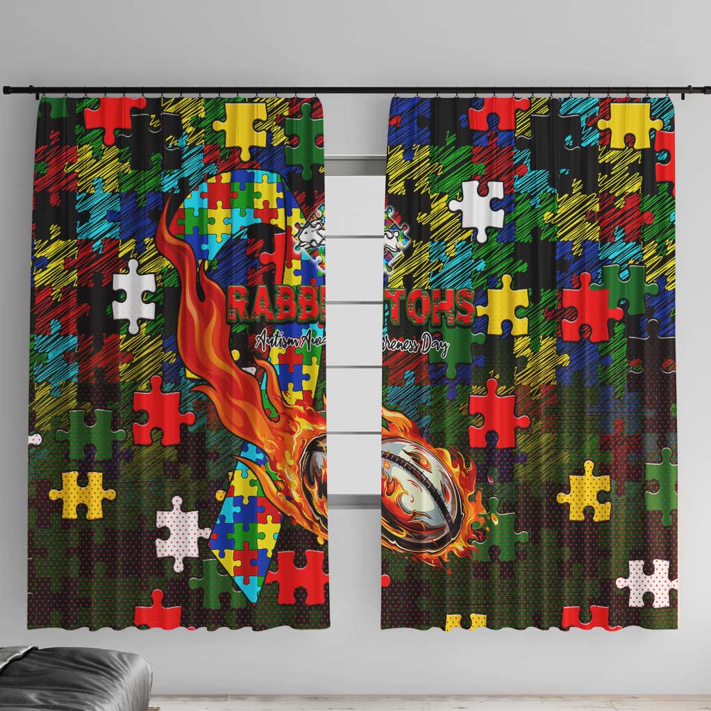 Rabbitohs Autism Awareness Window Curtain Puzzle Flames Rugby Ball