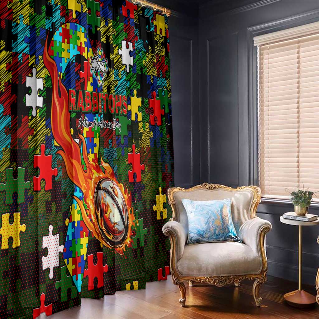 Rabbitohs Autism Awareness Window Curtain Puzzle Flames Rugby Ball