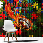 Rabbitohs Autism Awareness Window Curtain Puzzle Flames Rugby Ball